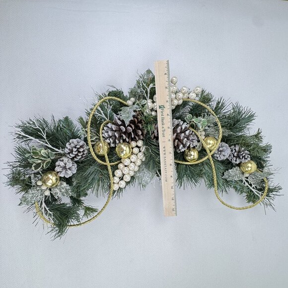 Artificial Evergreen Pinecone Holiday Swag with Gold and Pearl Accents 23"x12" - Picture 7 of 7